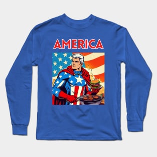 America Summertime Patriotic Superhero Cookout Long Sleeve T-Shirt